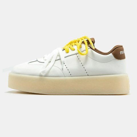 Miu Miu Platform Sneakers White Brown Yellow VZ17550 фото